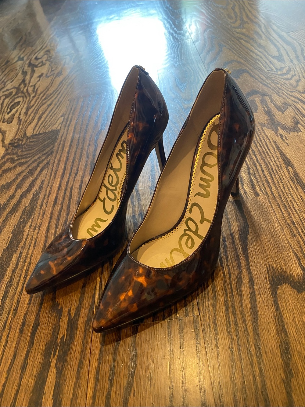 Sam Edelman Tortoiseshell Patent Pointed-Toe Stilettos - Brown/Black